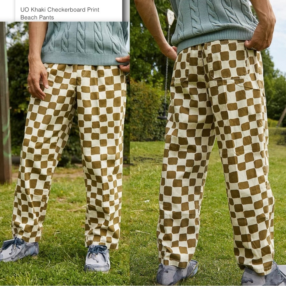 Urban Outfitters Khaki Checkerboard Beach Pants Size-Xl - Picture 4 of 10